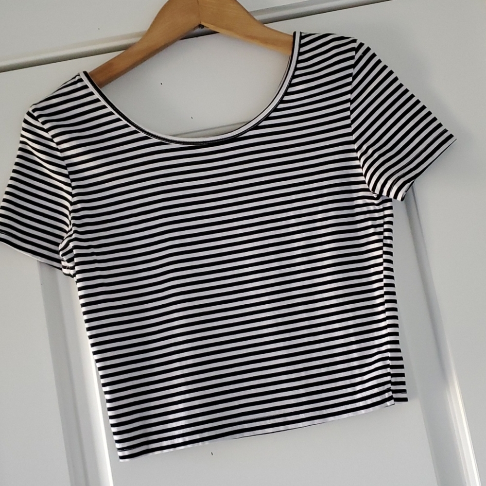 Kiss One black/white striped crop top!